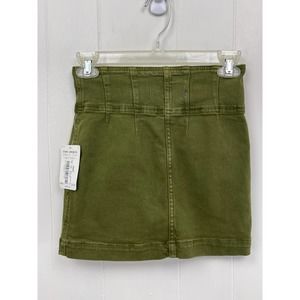 Free People We The Free Mini Skirt 24 Cadet Green Zipper Closure Denim Classic